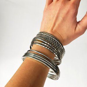 Set of Assorted Silver Toned Indian Bangle Bracelets